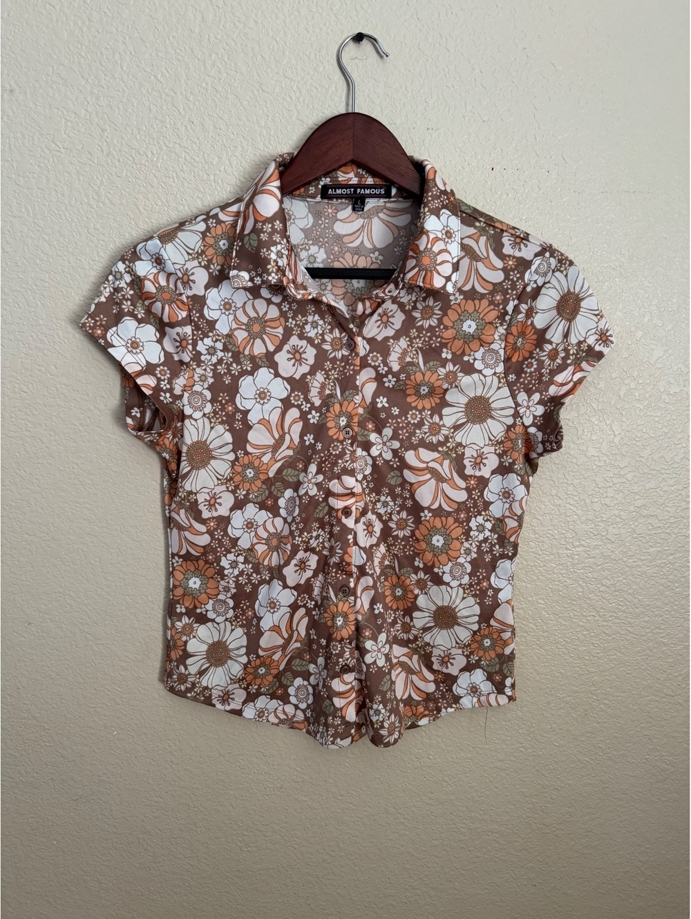 Almost Famous Floral Button Down Shirt Size L Y2K Retro Boho